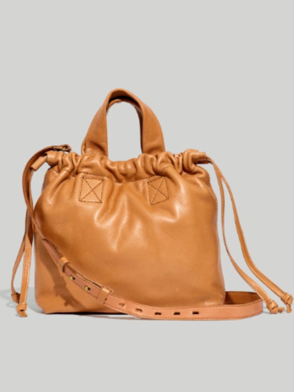 NWOT Madewell Piazza Crossbody Timber Brown Soft Leather Drawstring Bag